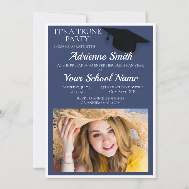 Invitation Photo de la Navy Blue White Trunk College (Devant)