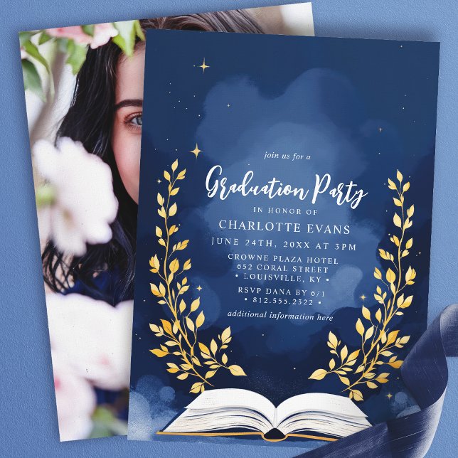 Invitation Photo de la partie de graduation de la Marine Gold (Créateur téléchargé)