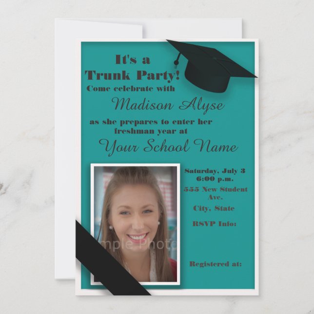 Invitation Photo de la partie turquoise et White Trunk Colleg (Devant)