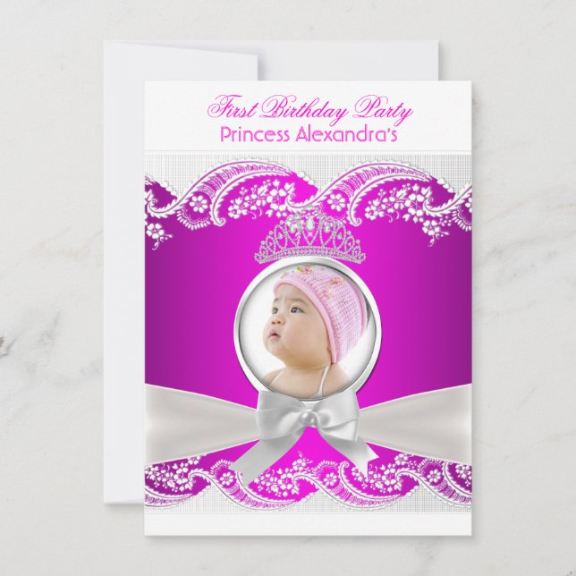 Invitation Photo de la petite princesse fille premier anniver (Devant)