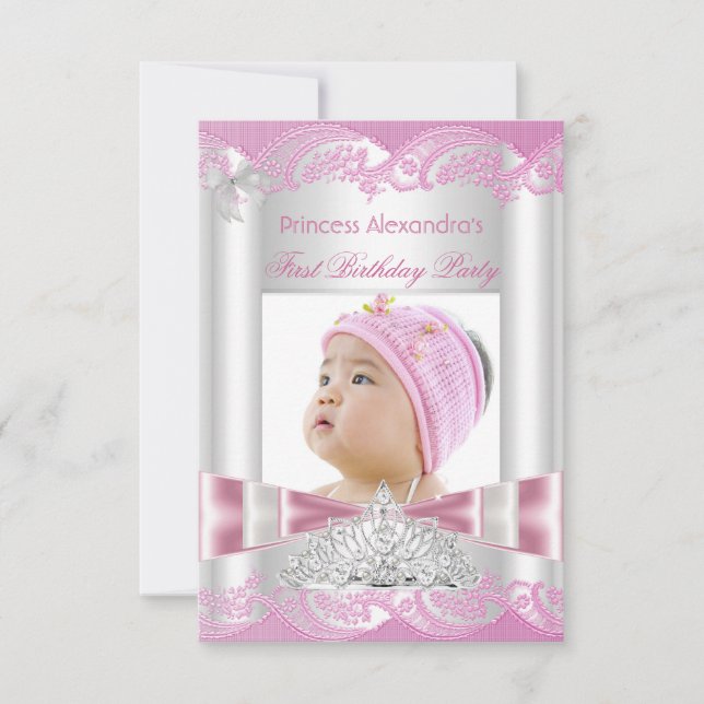 Invitation Photo de la petite princesse fille premier anniver (Devant)