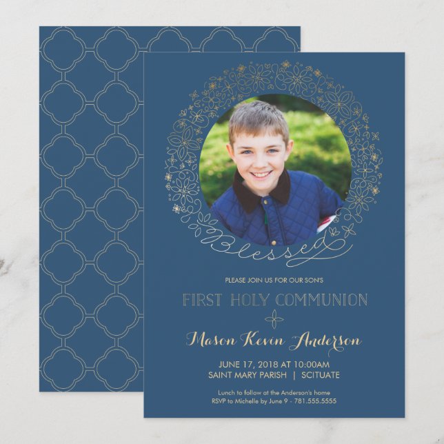 Invitation photo de la Première Sainte Communion,  (Devant / Derrière)