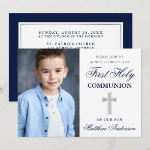 Invitation Photo de la première sainte communion bleu et arge