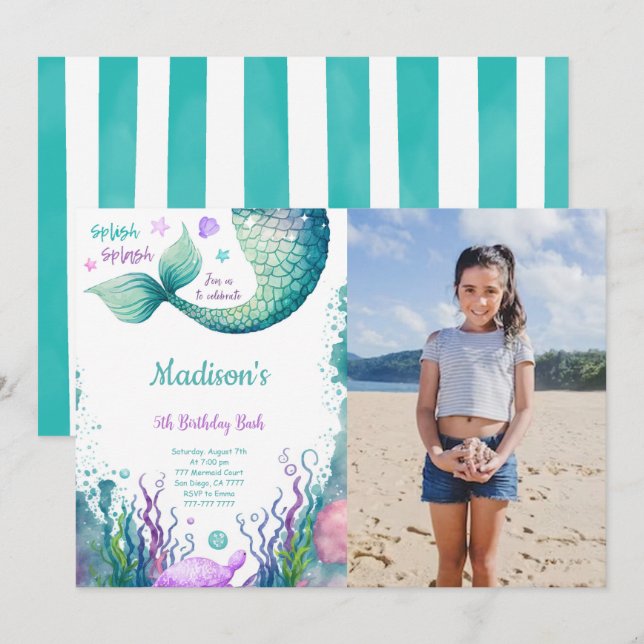 Invitation photo de la sirène du 5e anniversaire (Devant / Derrière)