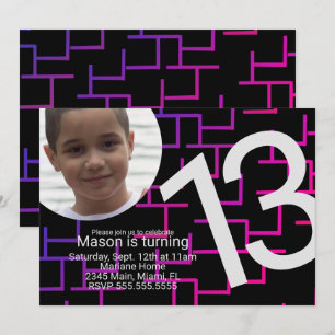 Invitation Photo de labyrinthe de fête d'anniversaire de Neon