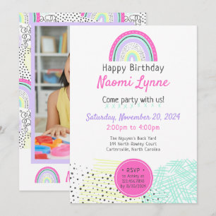Invitation Photo de l'anniversaire de la fille Rainbow dans l