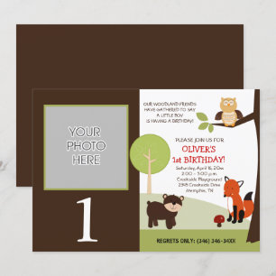 Invitation Photo de l'anniversaire de la forêt de Little Hoot