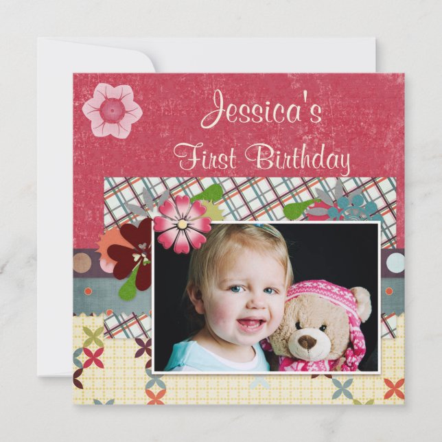 Invitation Photo de l'anniversaire des filles de style (Devant)