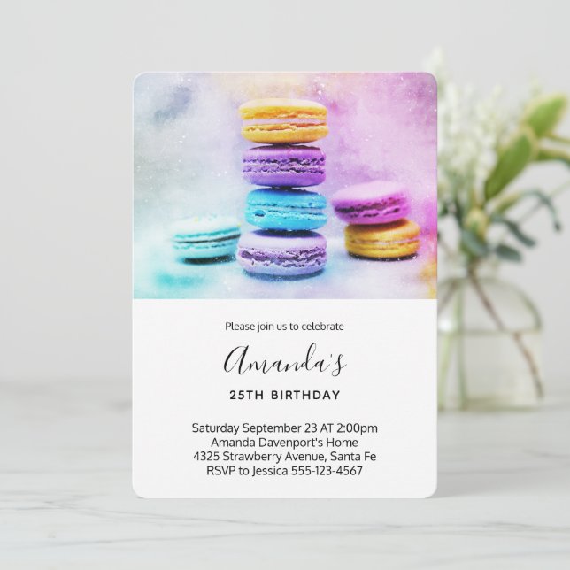 Invitation Photo de l'anniversaire des Macarons colorés (Debout devant)