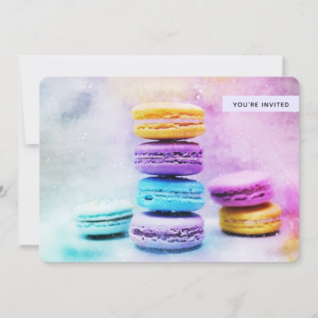 Invitation Photo de l'anniversaire des Macarons colorés (Devant)