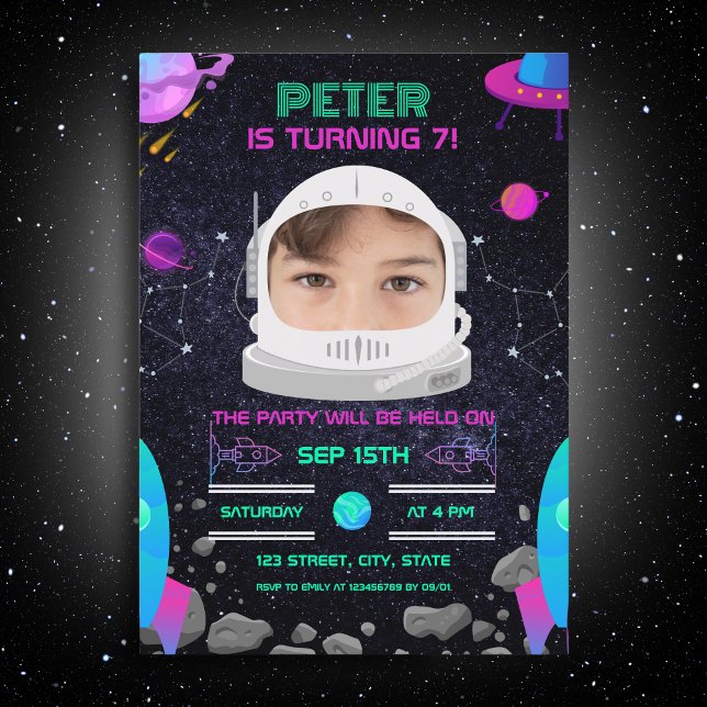 Invitation Photo de l'astronaute du parti Anniversaire de enf (Créateur téléchargé)