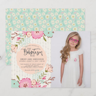 INVITATION PHOTO DE LDS BAPTISM| Élégante florale