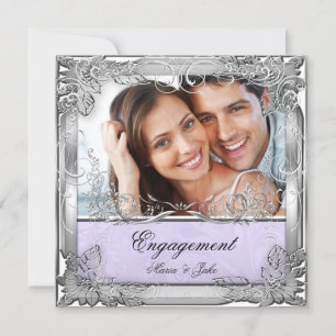Invitation Photo de l'engagement Lilac White Silver
