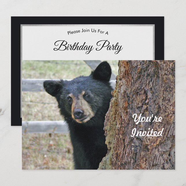 Invitation Photo de l'Ours Noir Anniversaire (Devant / Derrière)