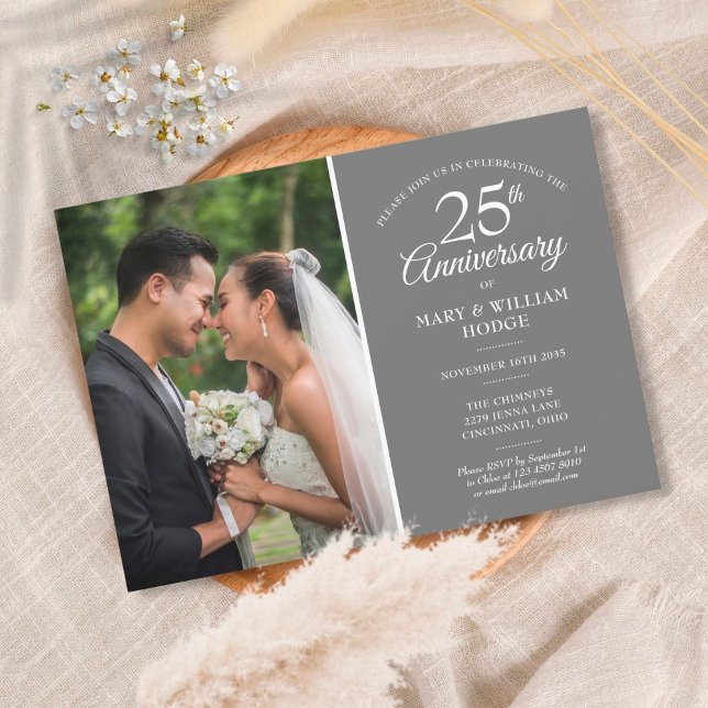 Invitation Photo de mariage 25e anniversaire Confetti argent (Créateur téléchargé)