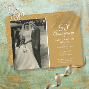 Invitation Photo de mariage 50e anniversaire Confettis de cœu
