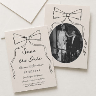 Invitation Photo de mariage à l'aquarelle avec noeud papillon