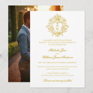 Invitation Photo de mariage au monogramme de blason Régence v