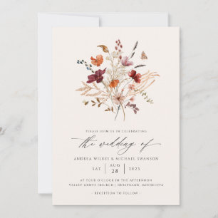 Invitation Photo de mariage automnal aux fleurs sauvages Bohè