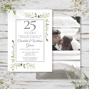 Invitation Photo de mariage avec feuillage pour les 25 ans de