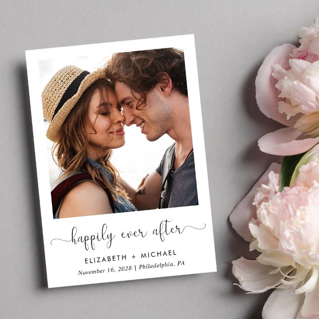 Invitation Photo de mariage avec QR Code pour une fin heureus (Celebrate your love story with invitation showcasing your favorite photo)