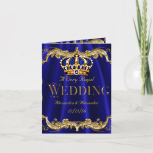 Invitation Photo de mariage bleu roi et couronne dorée
