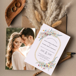Invitation Photo de mariage bohème aux fleurs sauvages et lav