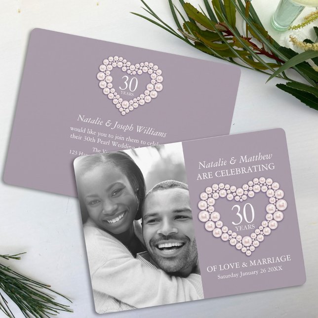 Invitation Photo de mariage coeur perle 30 ans de fête (Créateur téléchargé)