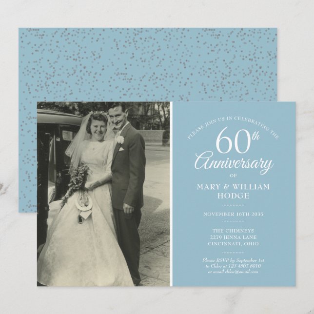 Invitation Photo de mariage de 60e anniversaire avec confetti (Devant / Derrière)