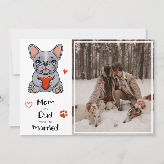 Invitation Photo de Mariage de Bulldog français mignon (Devant)