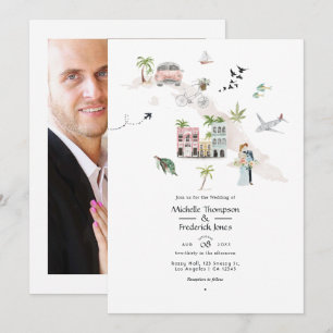 Invitation Photo de mariage de destination aquarelle Cuba