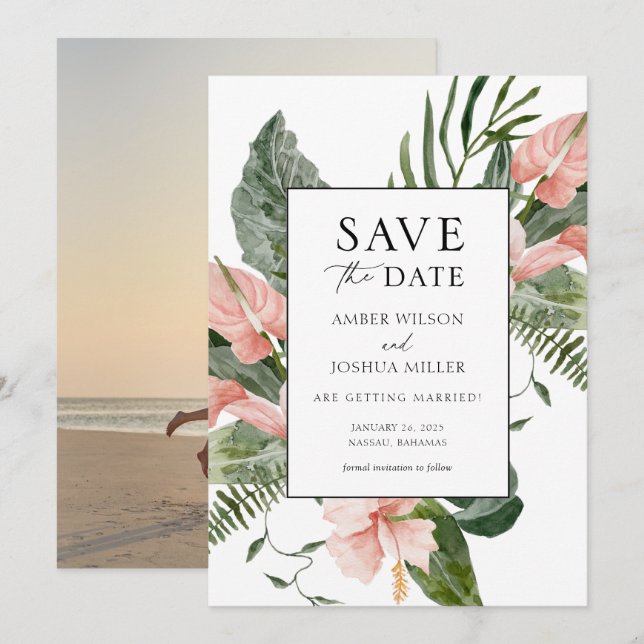 Invitation Photo de mariage de destination tropicale Enregist (Devant / Derrière)