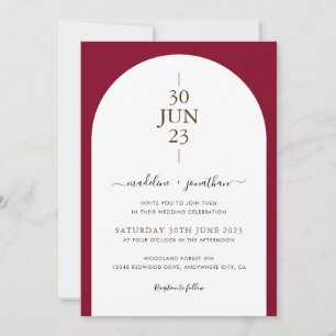Invitation Photo de mariage de porte rouge Bourgogne moderne 