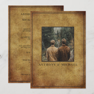 Invitation Photo de mariage Élégant Fond Brun Grunge