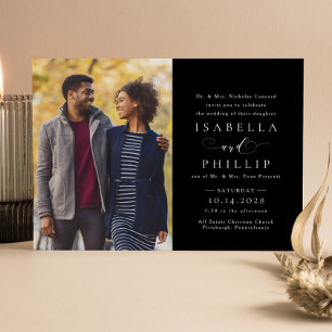 Invitation Photo de mariage élégante en noir et blanc formel