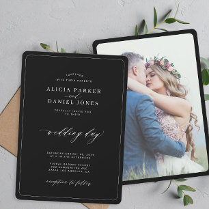 Invitation Photo de mariage élégante en noir formel