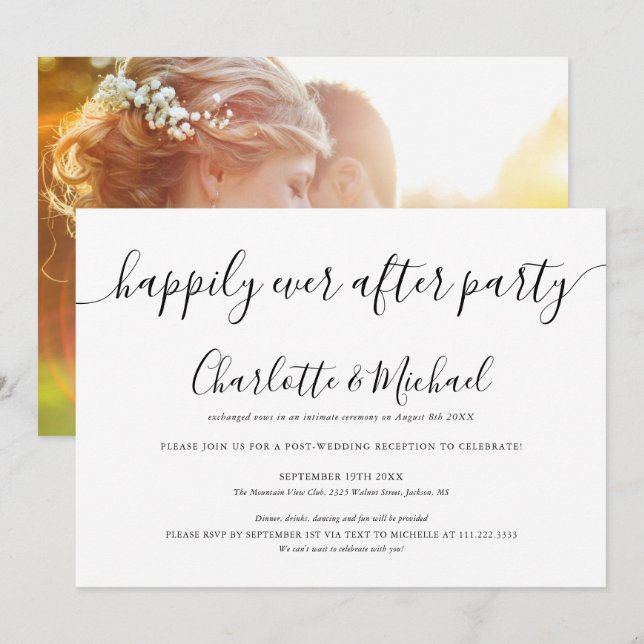 Invitation Photo de mariage en fuite de fête Happily Ever Aft (Devant / Derrière)