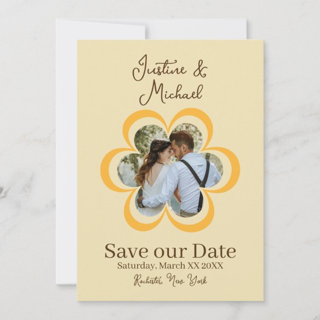 Invitation Photo de mariage Fleur Orange Rétro Enregistrez la (Devant)