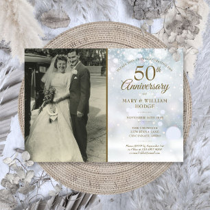 Invitation Photo de mariage Flocons de neige 50e anniversaire