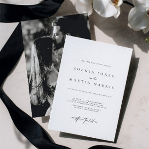 Invitation Photo de mariage minimaliste élégant en noir et bl