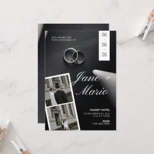 Invitation Photo de mariage moderne en noir et blanc sur une