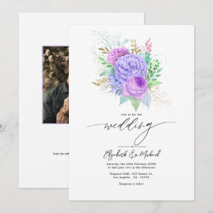 Invitation Photo de mariage printanier floral pastel violet e