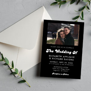 Invitation Photo de mariage rétro chic en noir et blanc
