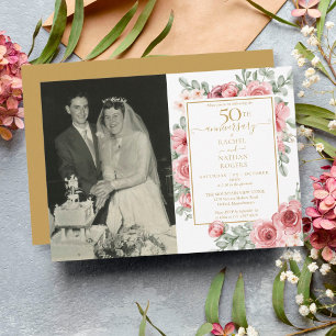 Invitation Photo de mariage Rose florale 50e Anniversaire de