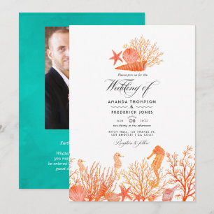 Invitation Photo de mariage Turquoise et Coral Beach