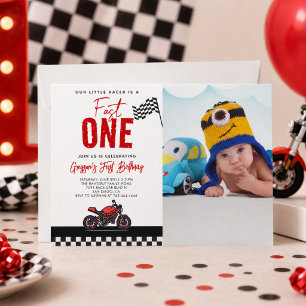 Invitation Photo de moto de course pour le 1er anniversaire F