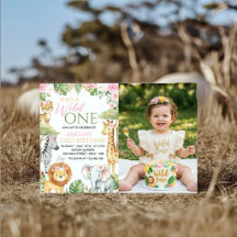 Photo de naissance Animaux de la jungle Fleur rose