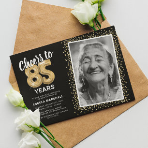 Invitation Photo de naissance élégante en or noir 85 ans
