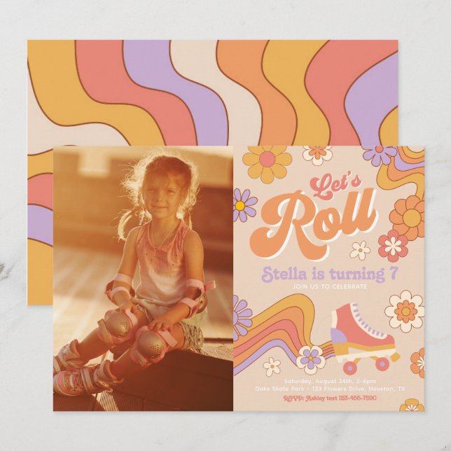 Invitation photo de patinage à rouleaux super | Pa (Devant / Derrière)