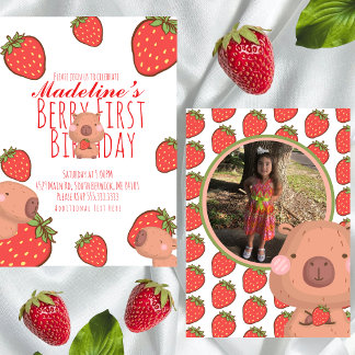 Invitation Photo de premier anniversaire de Capybara Berry